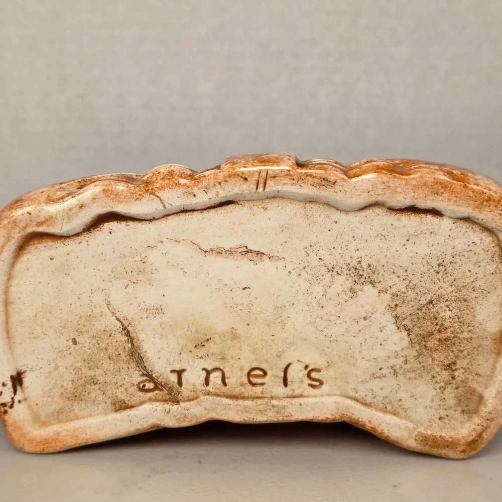 VTG Arnel's Pottery Ceramic Texture Lid Fishing Creel‎ Basket Brown Wicker 3D